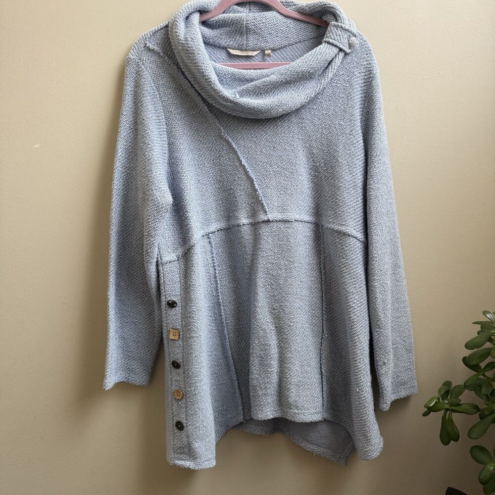 Soft Surroundings Sweater Tunic Knit Asymmetric Hem Button Blue Size 1X